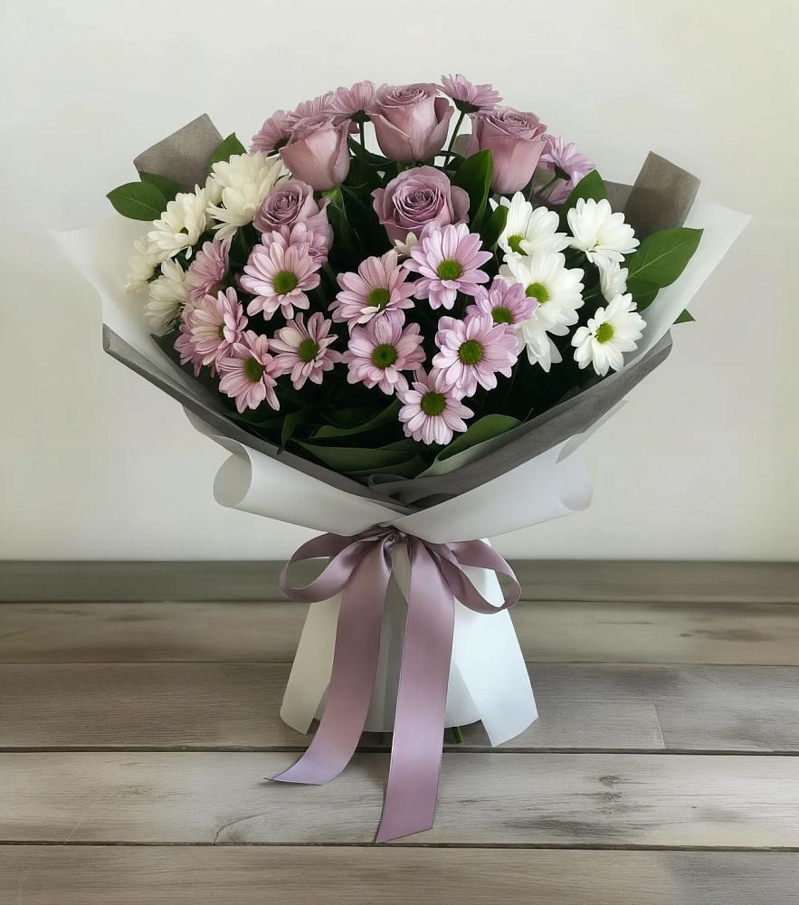 Букет цветов из: Хризантемы и Розы в Новый Милет