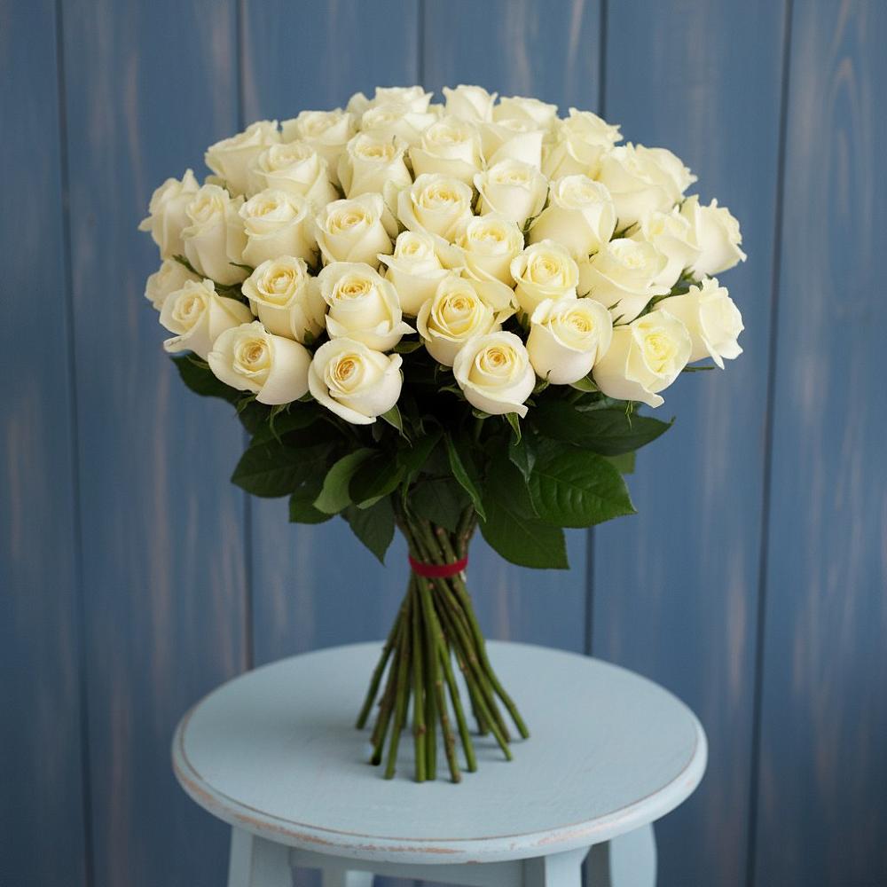 Букет 51 Белая роза Эдлесс Лав в Новый Милет
