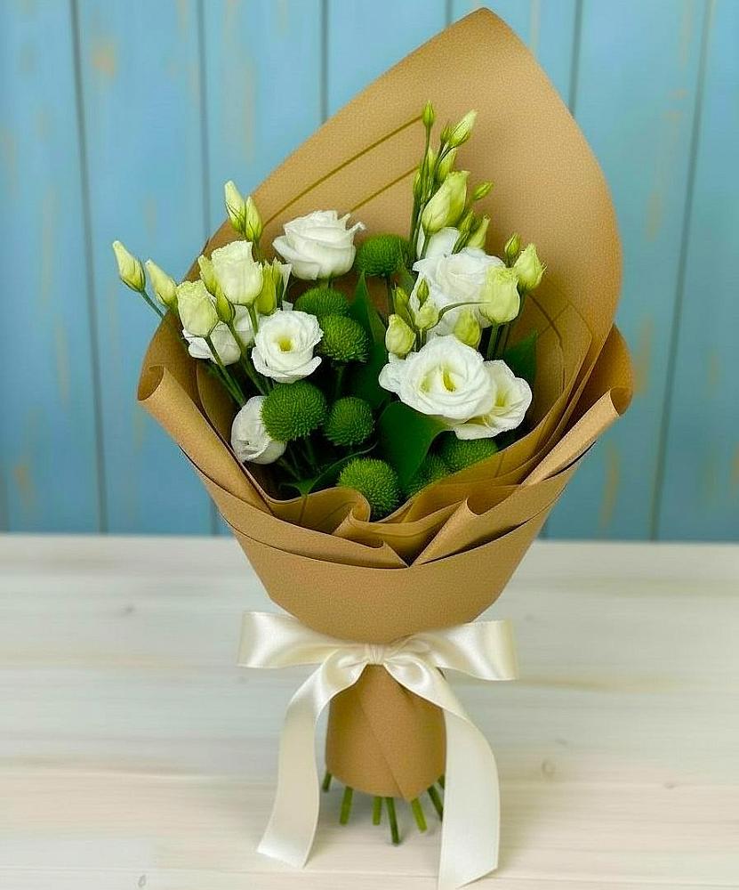 Букет цветов из: Хризантемы и Лизиантусы в Новый Милет