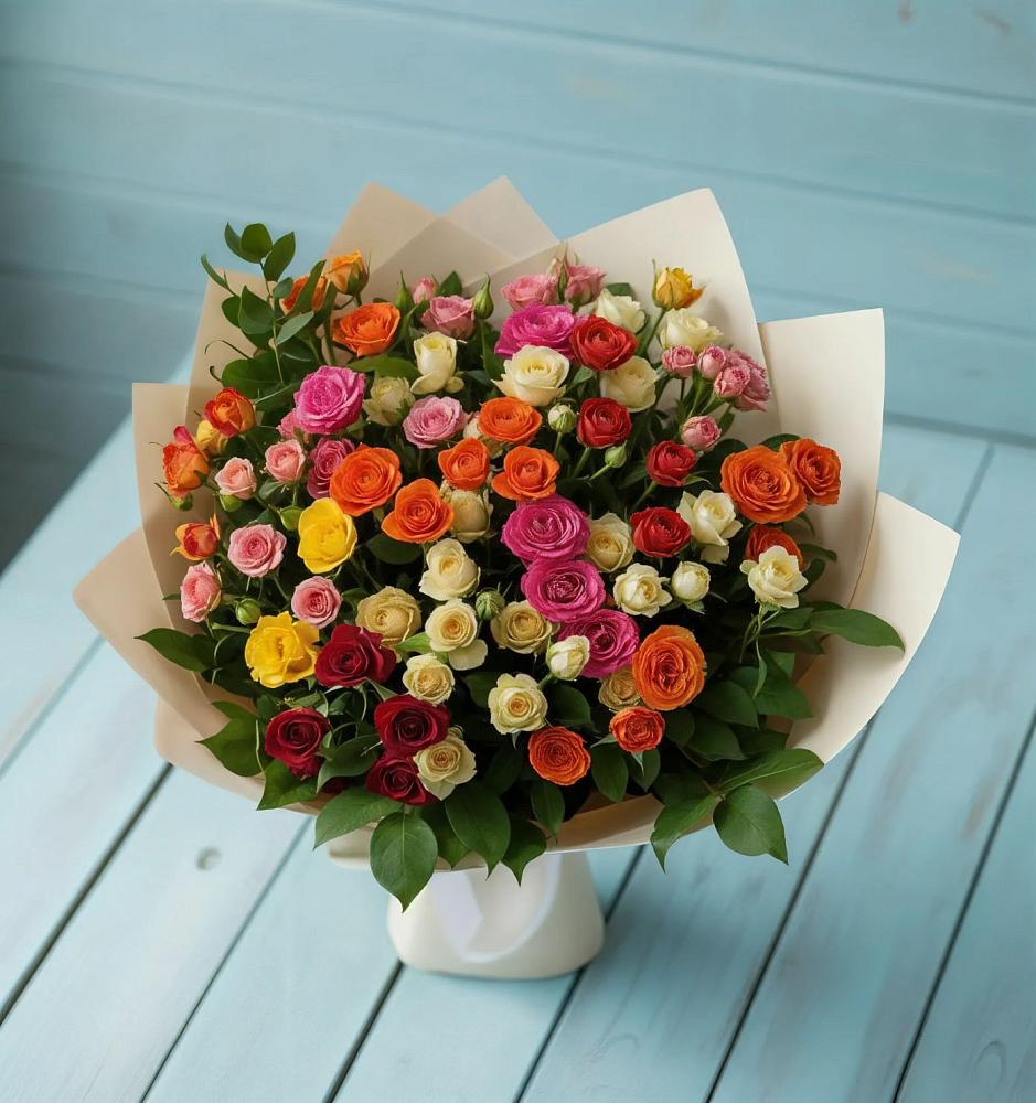 Букет Микс из разноцветных кустовых роз в Новый Милет
