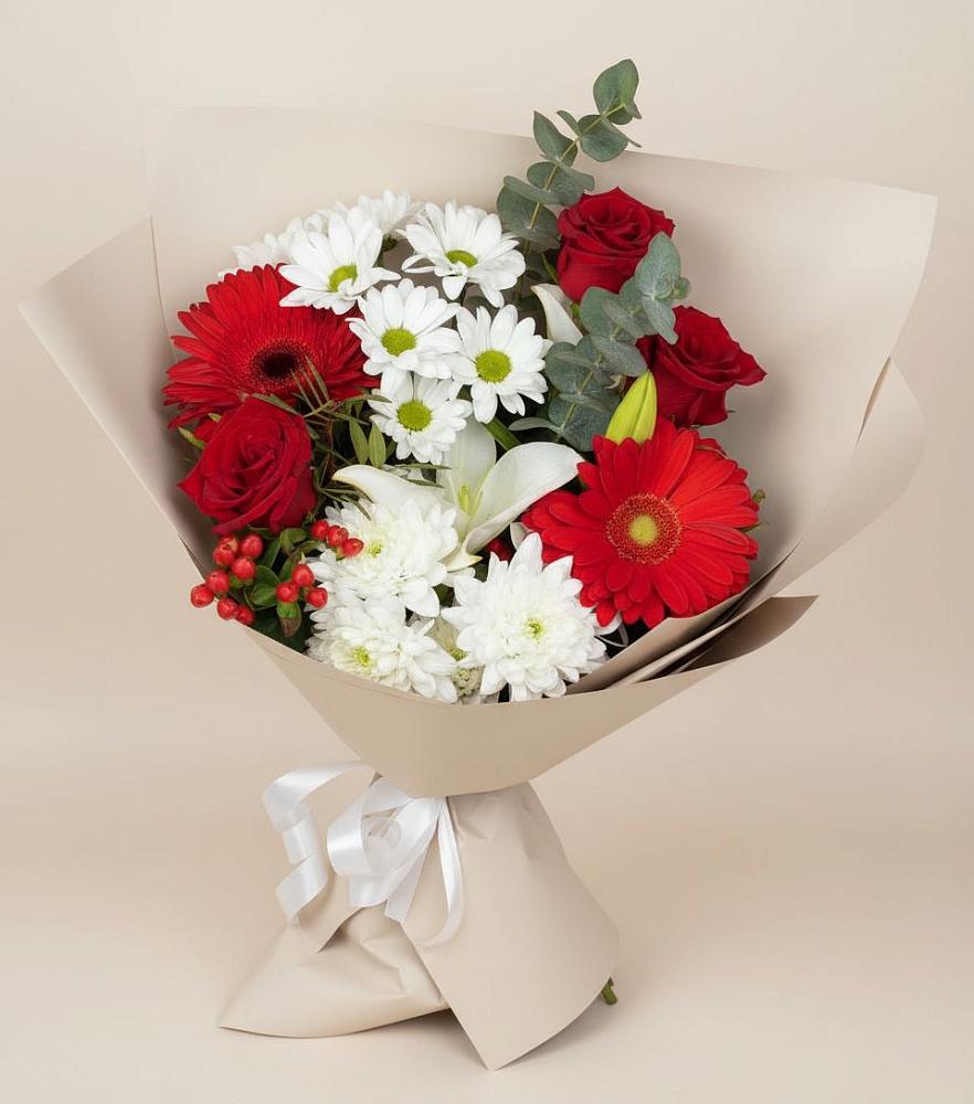 Букет цветов из: Розы, Хризантемы, Герберы и Лилии в Новый Милет