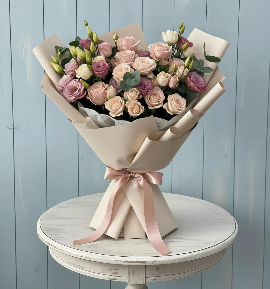 Букет цветов из: Розы и Лизиантусы в Новый Милет