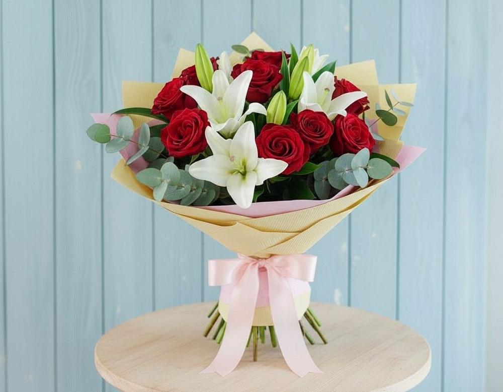 Букет цветов из: Лилии и Розы в Новый Милет